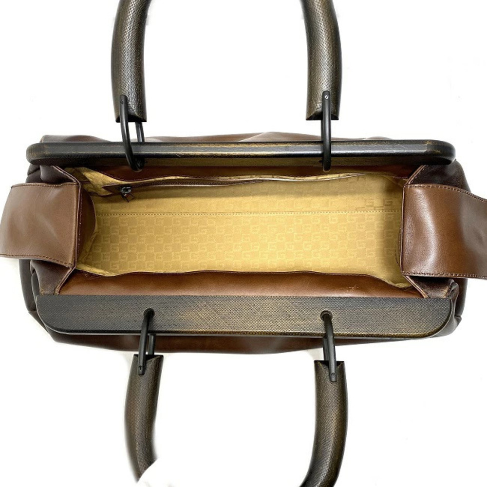 Gucci Handbag Brown Leather Wood Boston Bag Belt Closure Logo - Picture 7 of 10